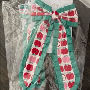 SWEETHONEY CLOTHING  Apple Print Hair Bow with Green Accents